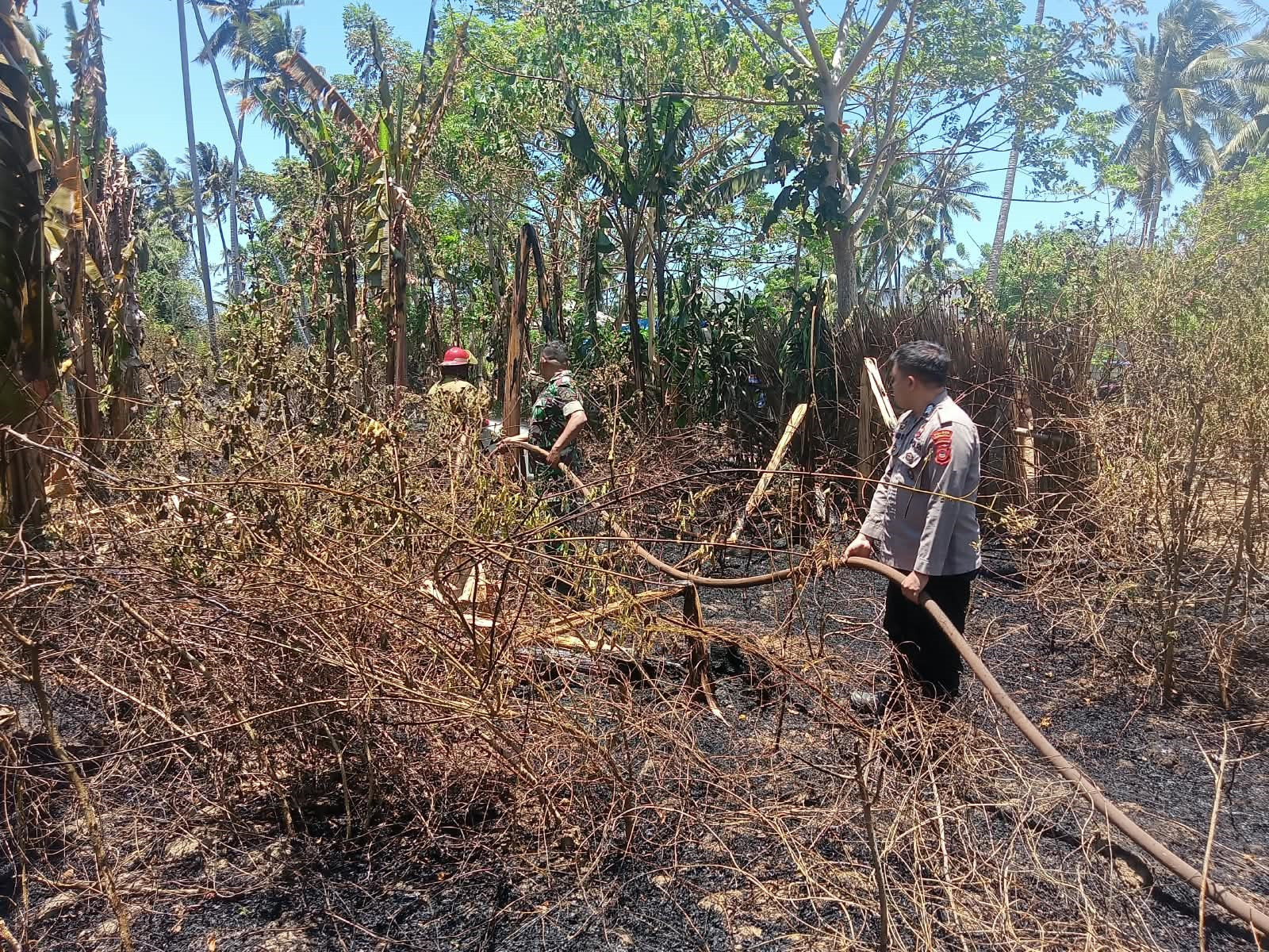 Kebakaran Lahan Warga Tinelo Berhasil Dipadamkan Berkat Sinergi Koramil 1315-01 Telaga, Damkar, Polsek, dan Masyarakat